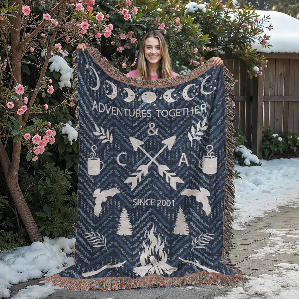 Personalized Camping Woven Blanket – Adventure Together Gift, Custom Fleece/Sherpa Throw