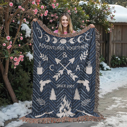 Personalized Camping Woven Blanket Adventure Together Gift Custom Throw