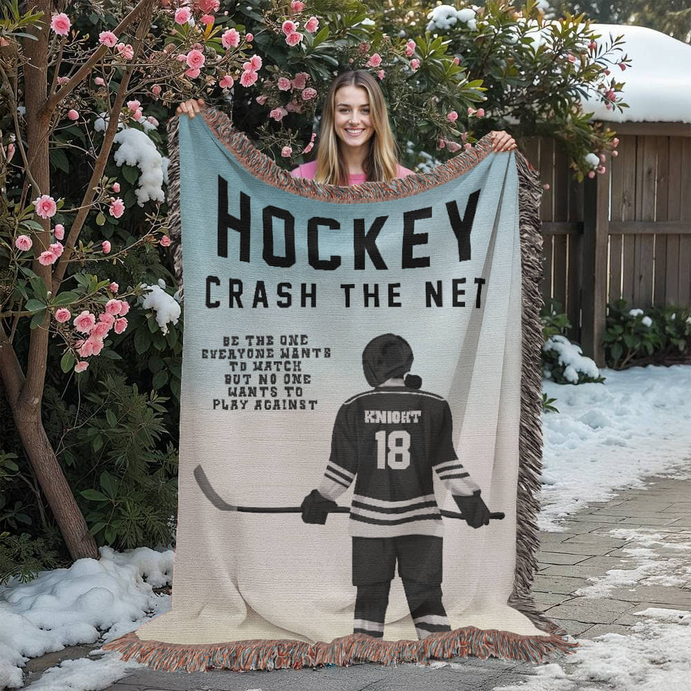 Personalized Girls Hockey Woven Blanket – Custom Gift for Hockey Players, Fleece/Sherpa Throw