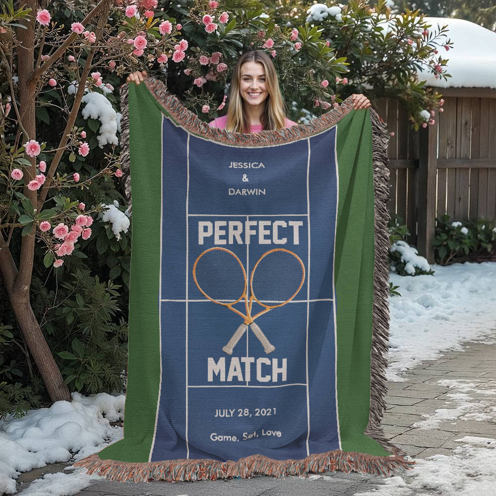 Personalized Tennis Woven Blanket Couples Tennis Gift Custom Throw
