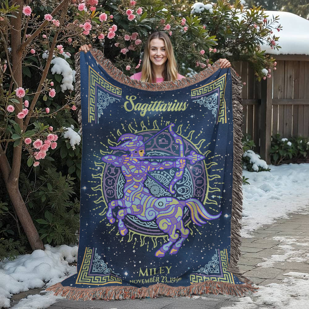 Personalized Sagittarius Zodiac Woven Blanket Astrology Gift Custom Throw