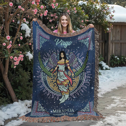 Personalized Virgo Zodiac Woven Blanket Astrology Gift, Custom Throw