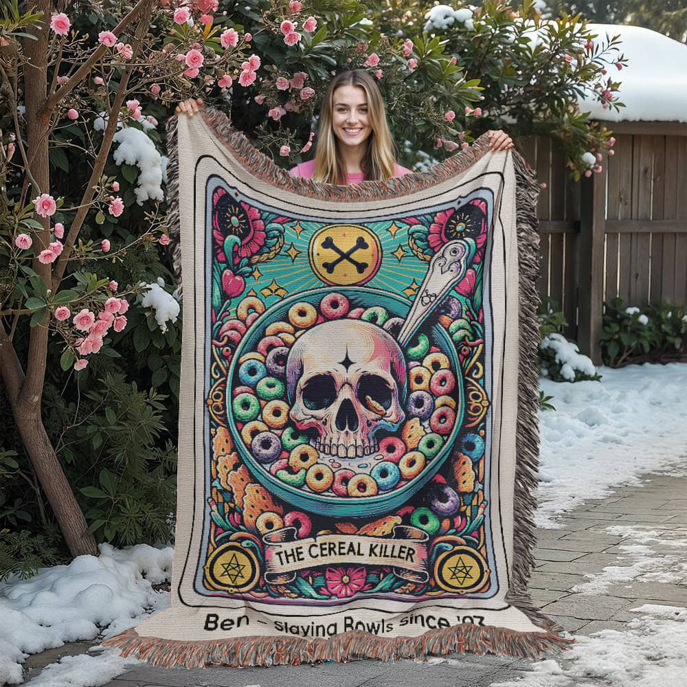 Personalized Cereal Killer Tarot Card Woven Blanket – Custom Funny Gift, Fleece/Sherpa Throw