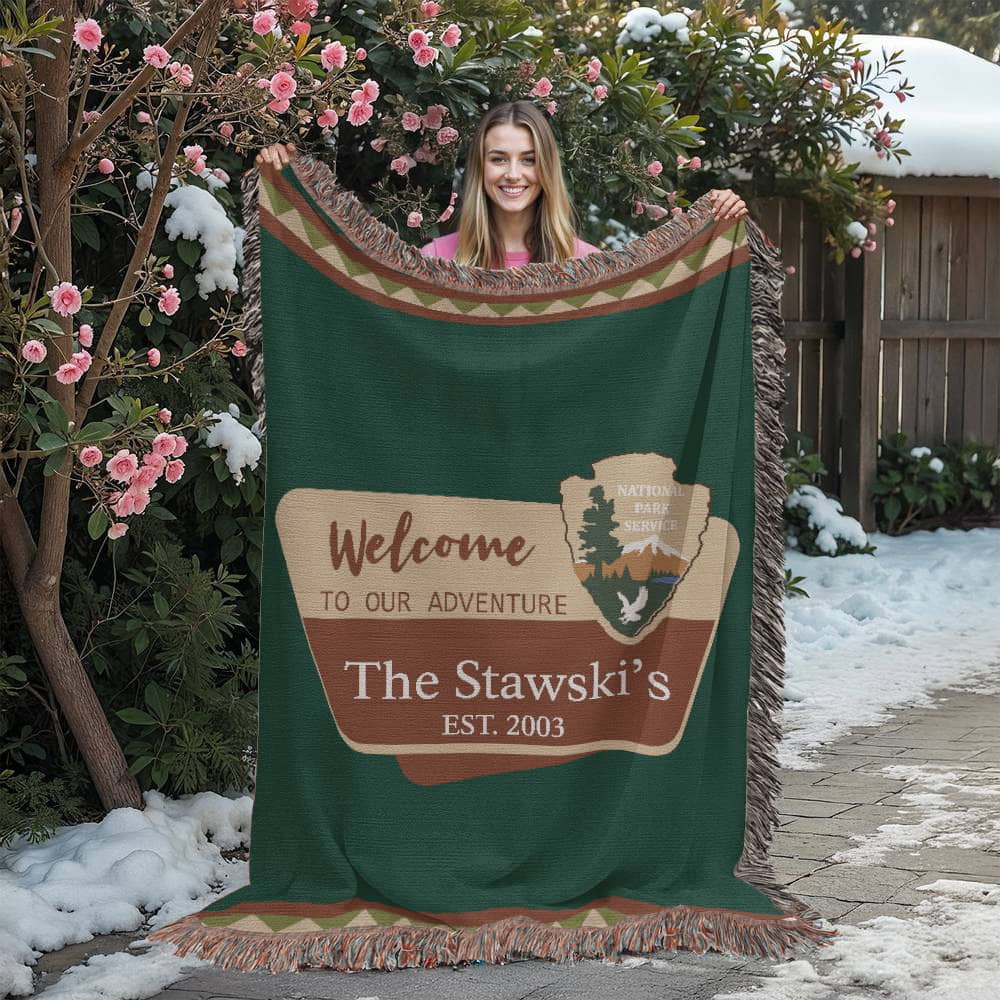 Personalized National Park Camping Woven Blanket Custom Family Adventure Throw
