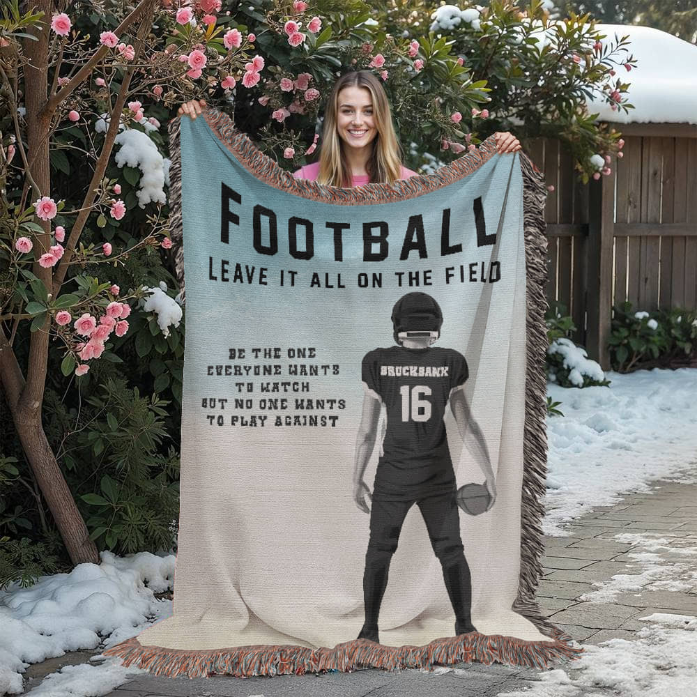 Personalized Football Woven Blanket – Custom Player Gift, Fleece/Sherpa Throw
