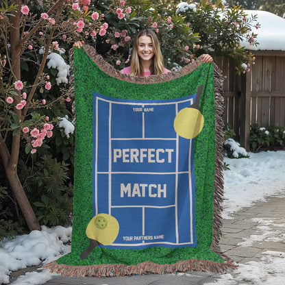 Personalized Pickleball Woven Blanket Couples Pickleball Gift Custom Throw
