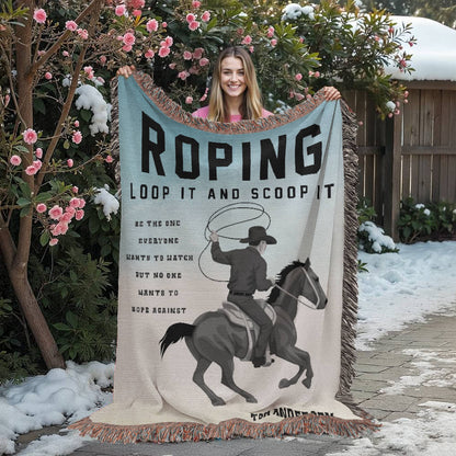 Personalized Roping Cowboy Woven Blanket Rodeo Gift Custom Throw