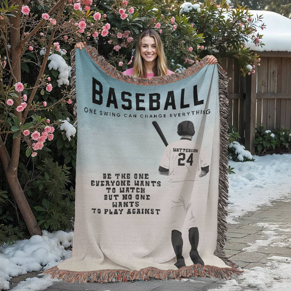 Personalized Baseball Woven Blanket – Boys Baseball Gift, Custom Fleece/Sherpa Throw