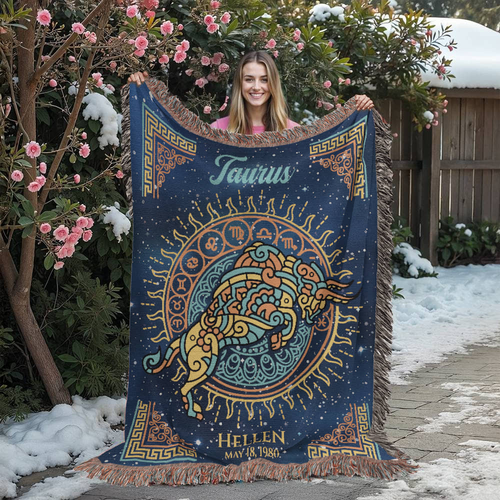 Personalized Taurus Zodiac Woven Blanket Astrology Gift Custom Throw