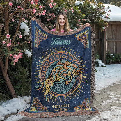 Personalized Taurus Zodiac Woven Blanket Astrology Gift Custom Throw