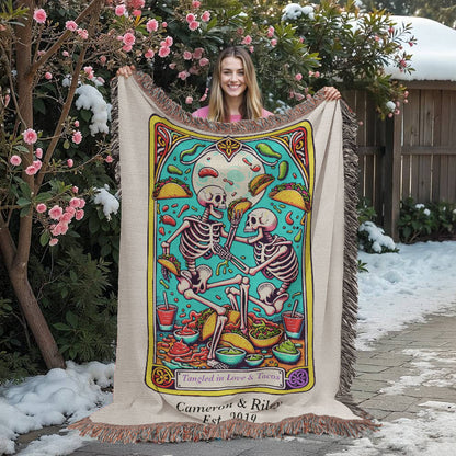 Personalized Love and Tacos Tarot Card Woven Blanket Custom Couple Gift Throw