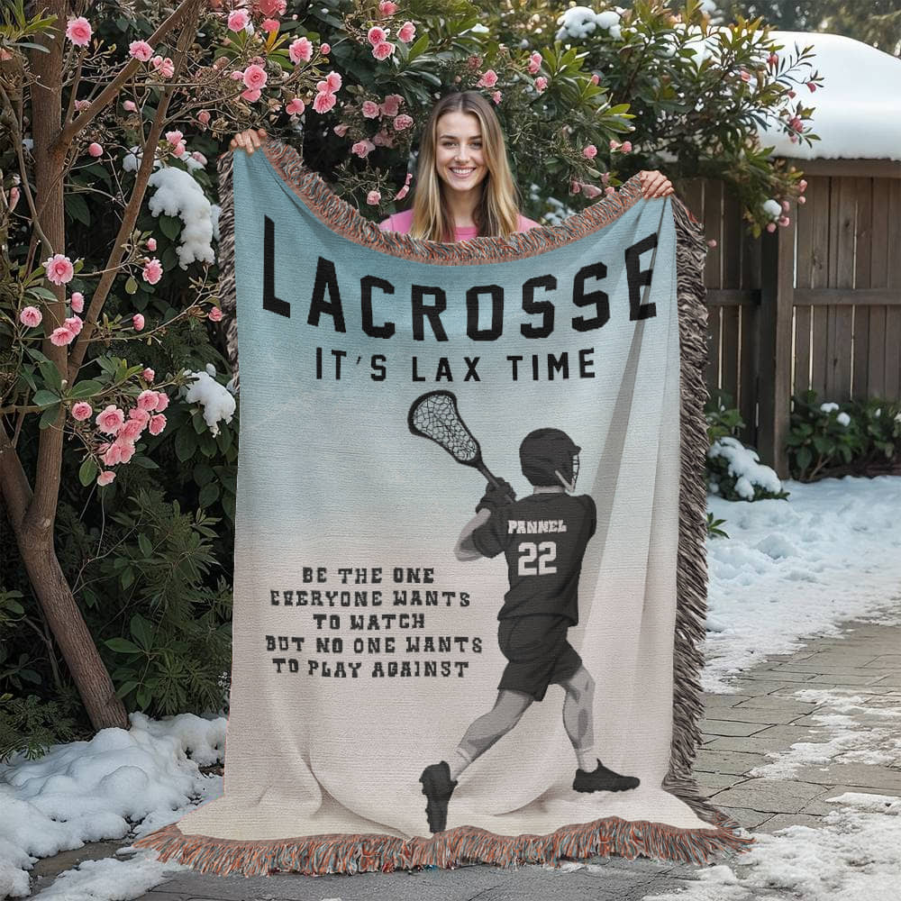 Personalized Lacrosse Woven Blanket – Boys LAX Gift, Custom Fleece/Sherpa Throw