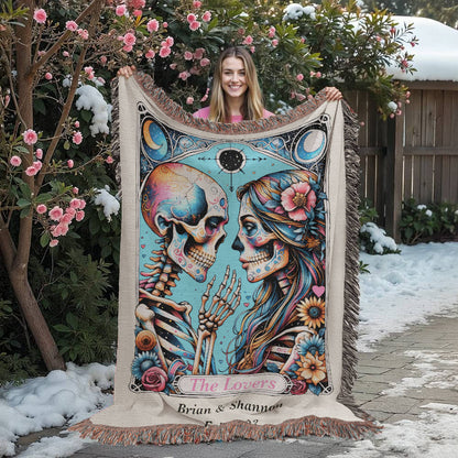 Personalized The Lovers Tarot Card Woven Blanket Custom Couple Gift Throw