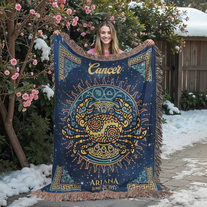 Personalized Cancer Zodiac Woven Blanket Astrology Gift Custom Throw