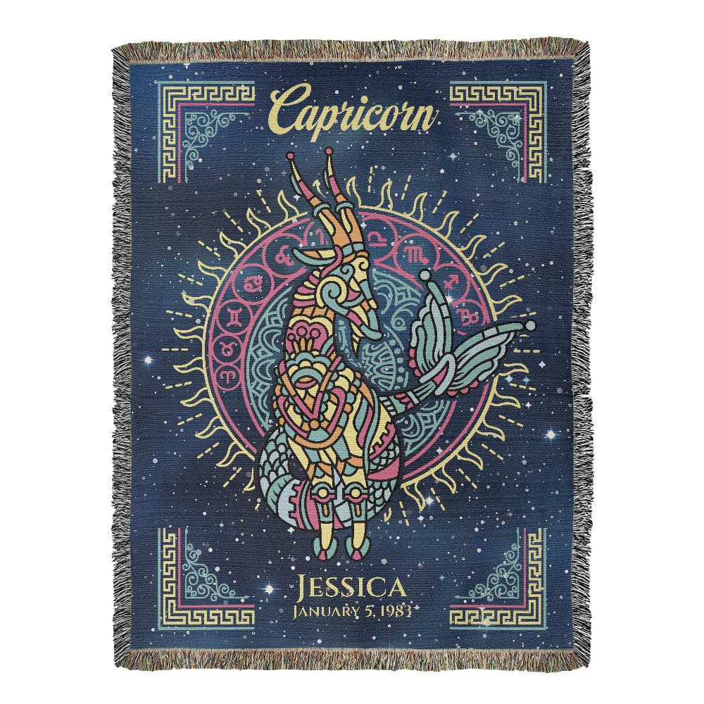 Capricorn Zodiac Woven Blanket – Personalized Astrology Gift, Custom Fleece/Sherpa ThrowEre