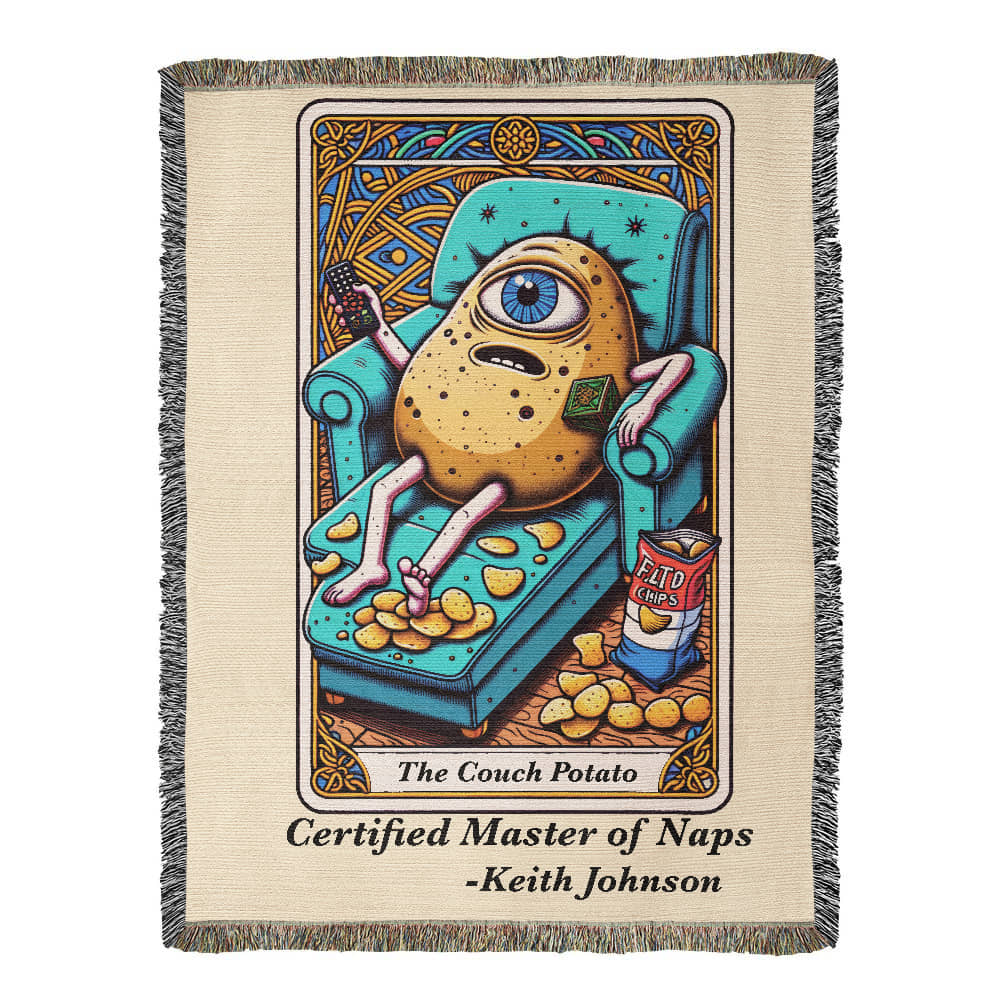 Personalized Couch Potato Tarot Card Woven Blanket – Custom Lazy Day Gift, Fleece/Sherpa Throw