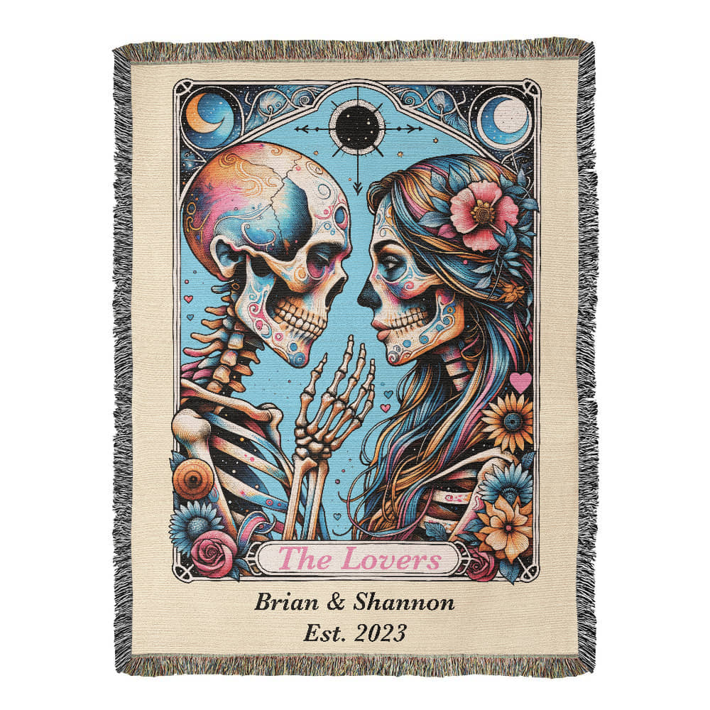 Personalized The Lovers Tarot Card Woven Blanket Custom Couple Gift Throw