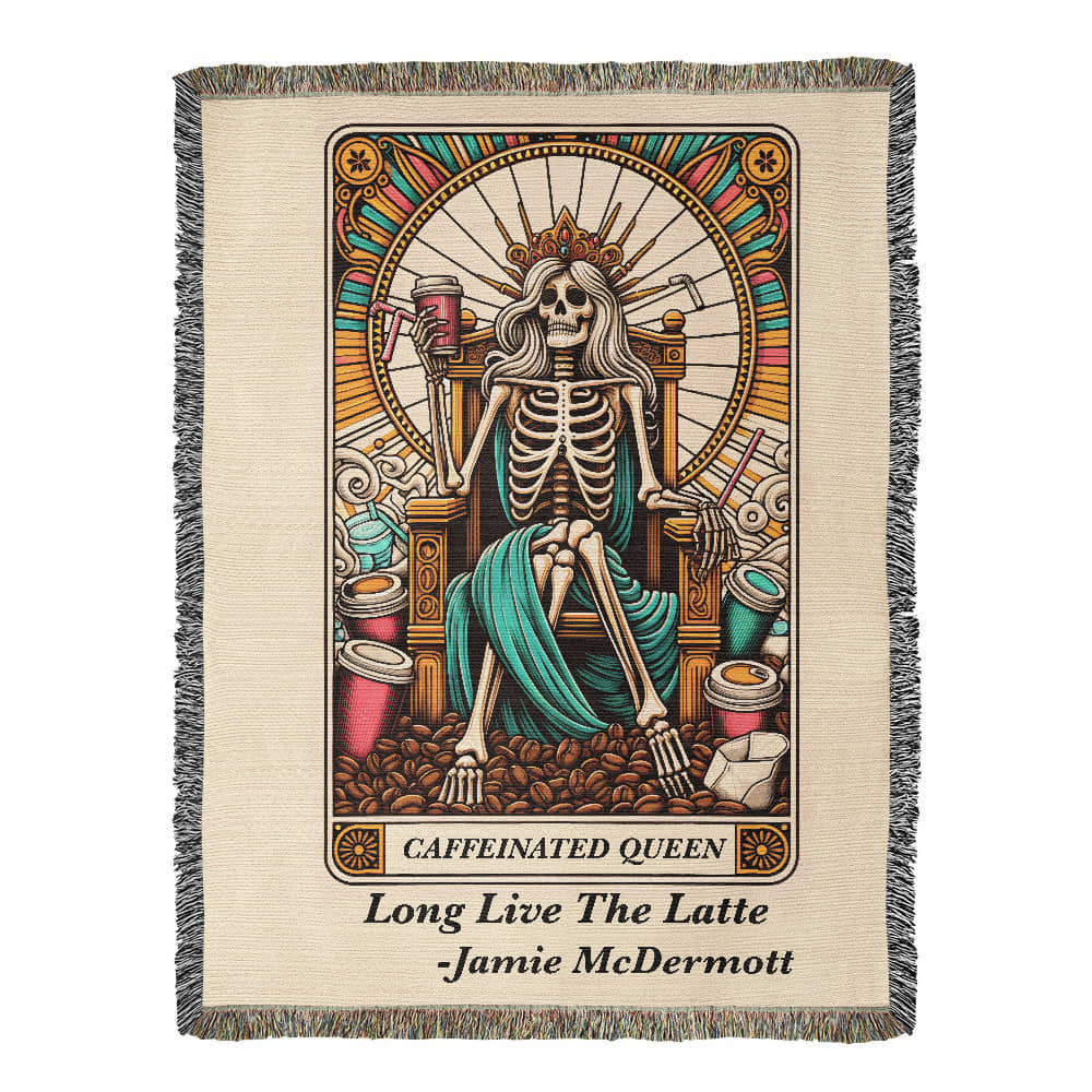 Personalized Caffeinated Queen Tarot Card Woven Blanket – Custom Gift, Fleece/Sherpa Throw