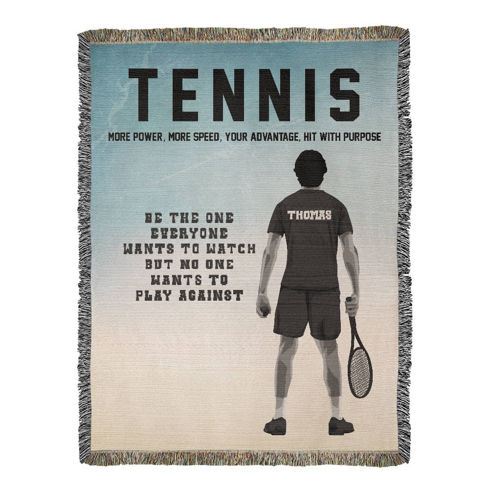 Personalized Boys Tennis Woven Blanket – Custom Tennis Gift, Fleece/Sherpa Throw