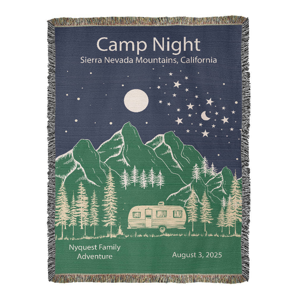 Personalized Camper Night Woven Blanket – Custom RV Adventure Gift, Fleece/Sherpa Throw