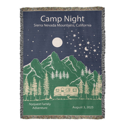 Personalized Camper Night Woven Blanket Custom RV Adventure Gift Throw
