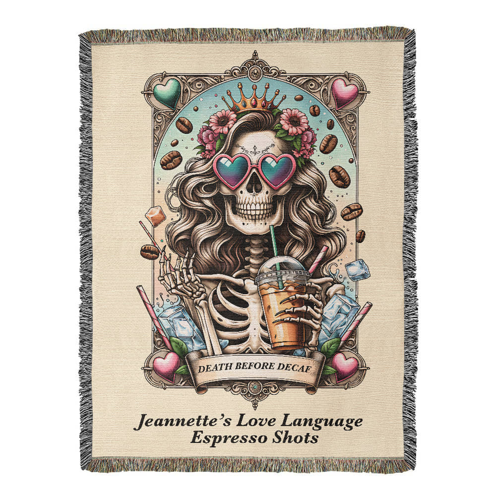 Personalized Death Before Decaf Tarot Card Woven Blanket – Custom Coffee Lover Gift, Fleece/Sherpa Throw