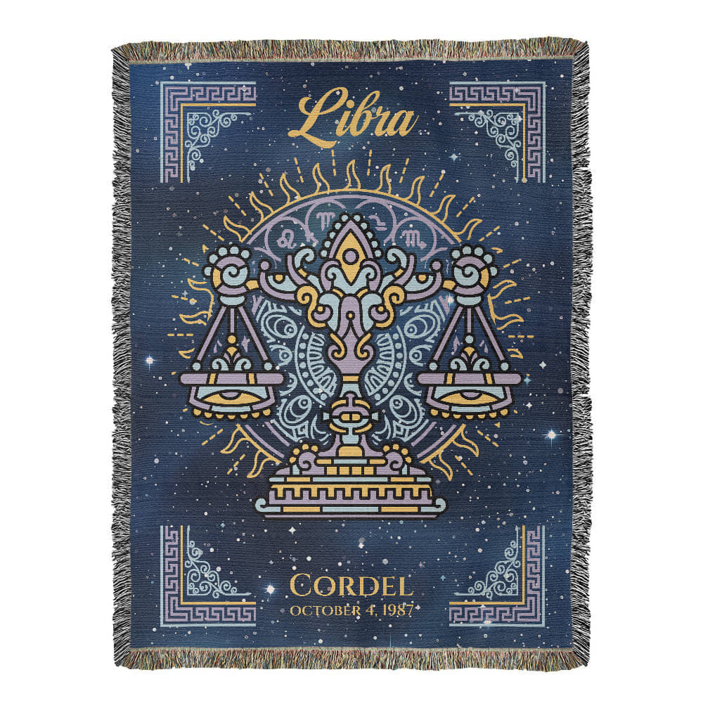 Personalized Libra Zodiac Woven Blanket – Astrology Gift, Custom Fleece/Sherpa Throw