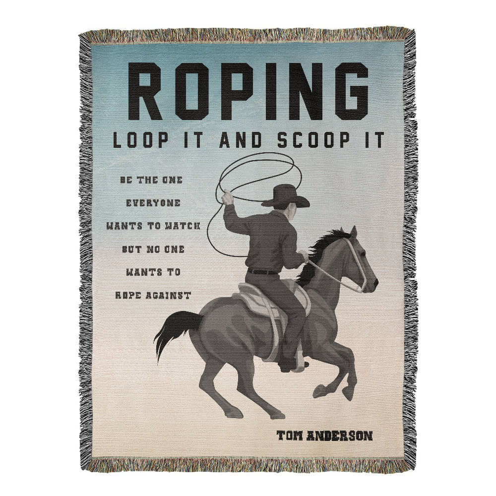 Personalized Roping Cowboy Woven Blanket – Rodeo Gift, Custom Fleece/Sherpa Throw
