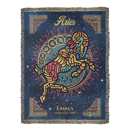 Personalized Aries Zodiac Woven Blanket Astrology Gift Custom Throw