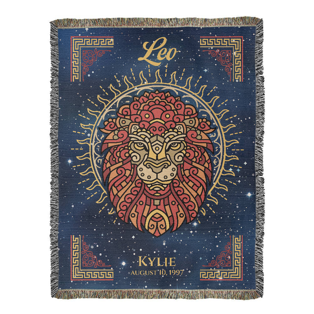 Personalized Leo Zodiac Woven Blanket – Astrology Gift, Custom Fleece/Sherpa Throw