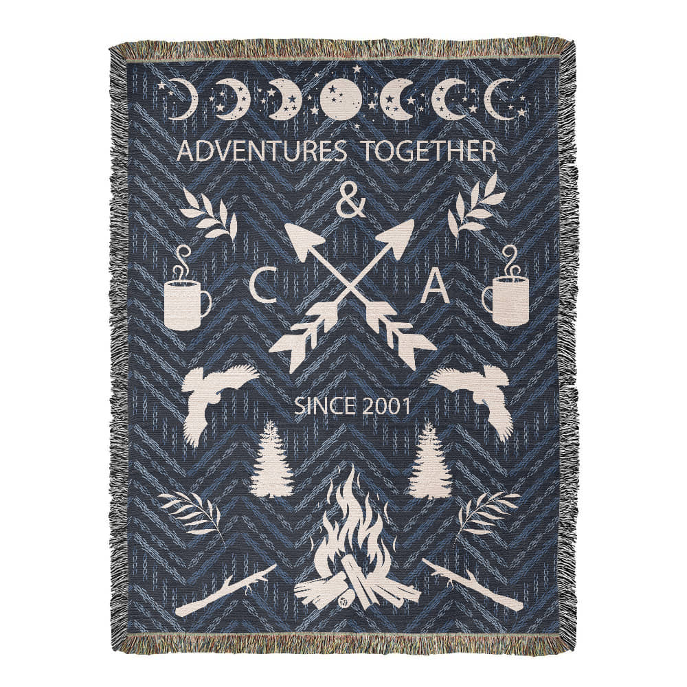 Personalized Camping Woven Blanket – Adventure Together Gift, Custom Fleece/Sherpa Throw