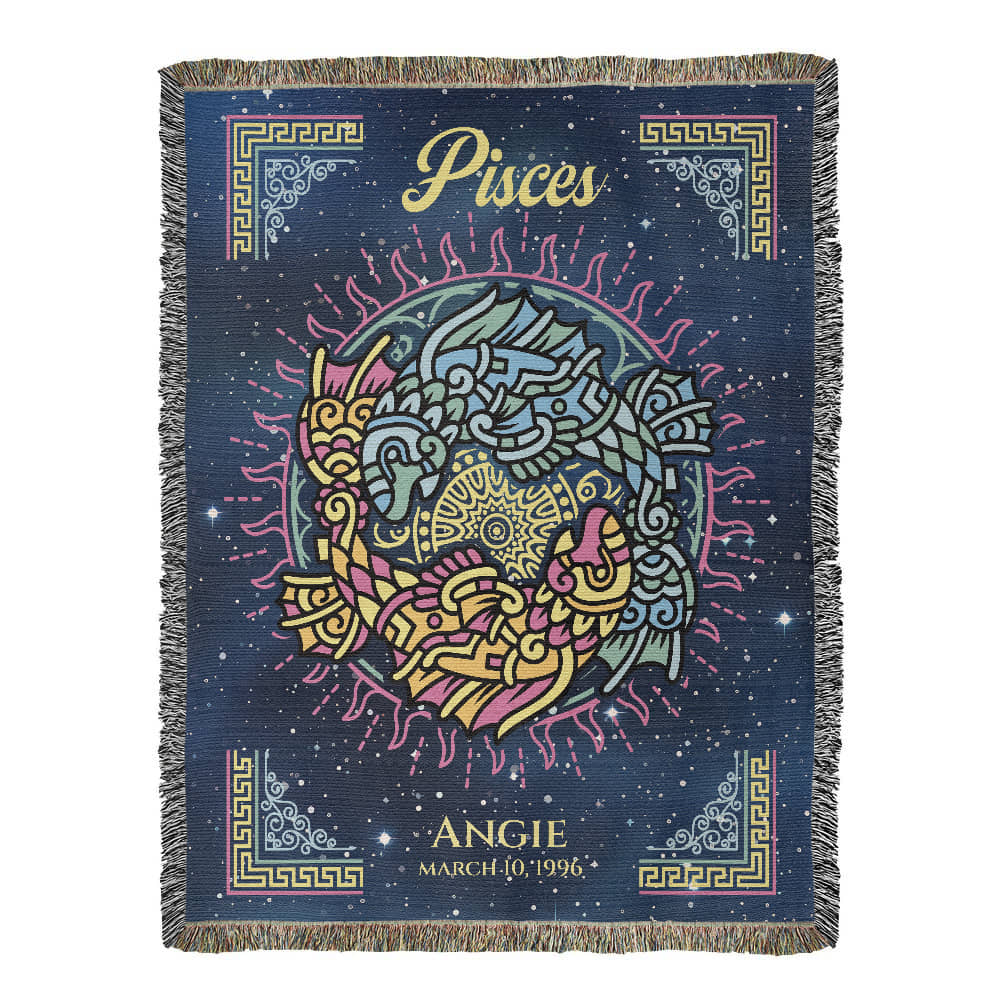 Personalized Pisces Zodiac Woven Blanket – Astrology Gift, Custom Fleece/Sherpa Throw