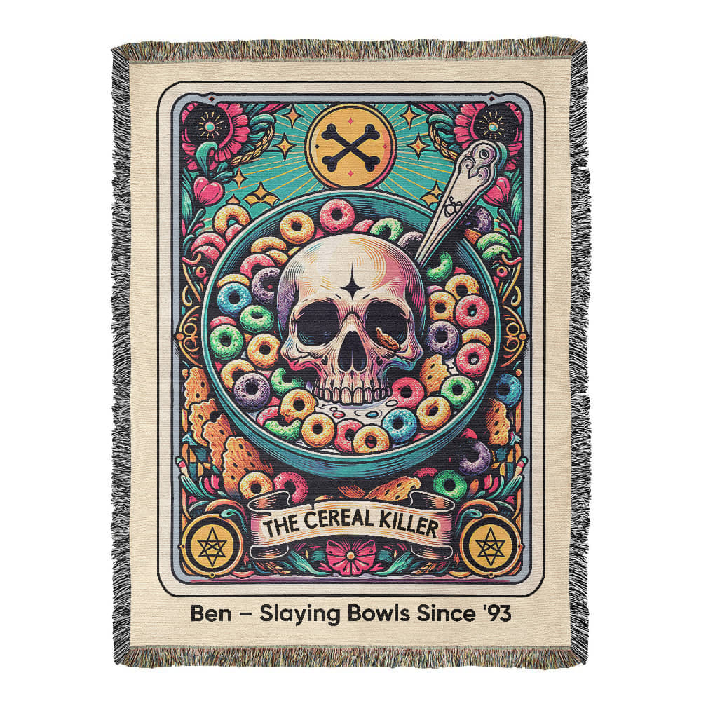 Personalized Cereal Killer Tarot Card Woven Blanket – Custom Funny Gift, Fleece/Sherpa Throw