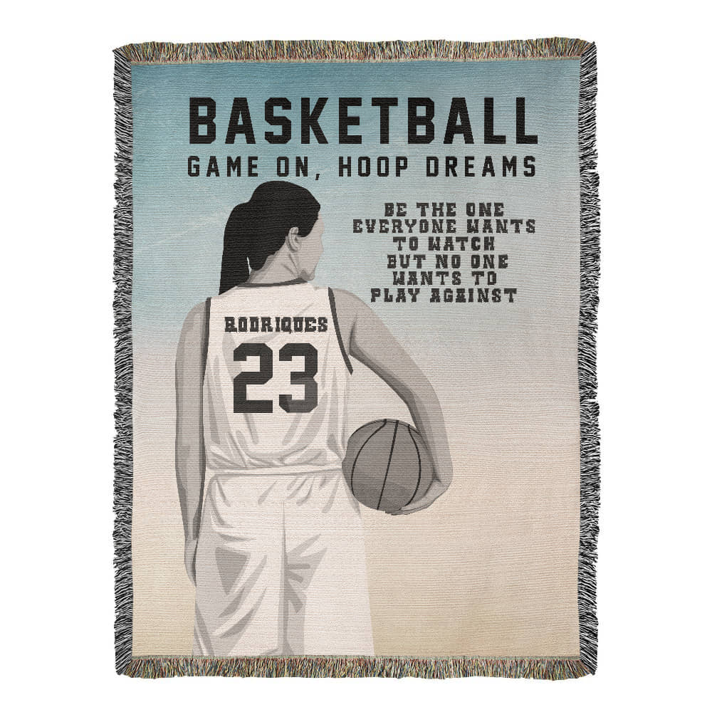Personalized Girls Basketball Woven Blanket – Custom Baller Gift, Fleece/Sherpa Throw