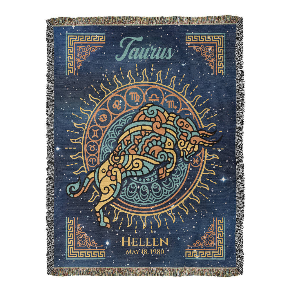 Personalized Taurus Zodiac Woven Blanket Astrology Gift Custom Throw