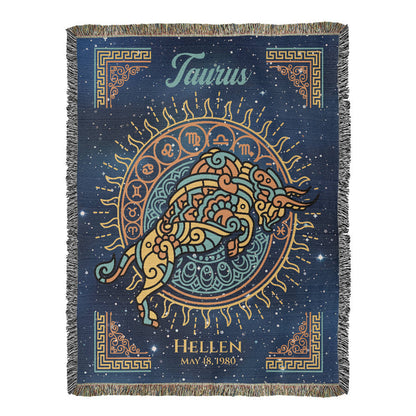 Personalized Taurus Zodiac Woven Blanket Astrology Gift Custom Throw