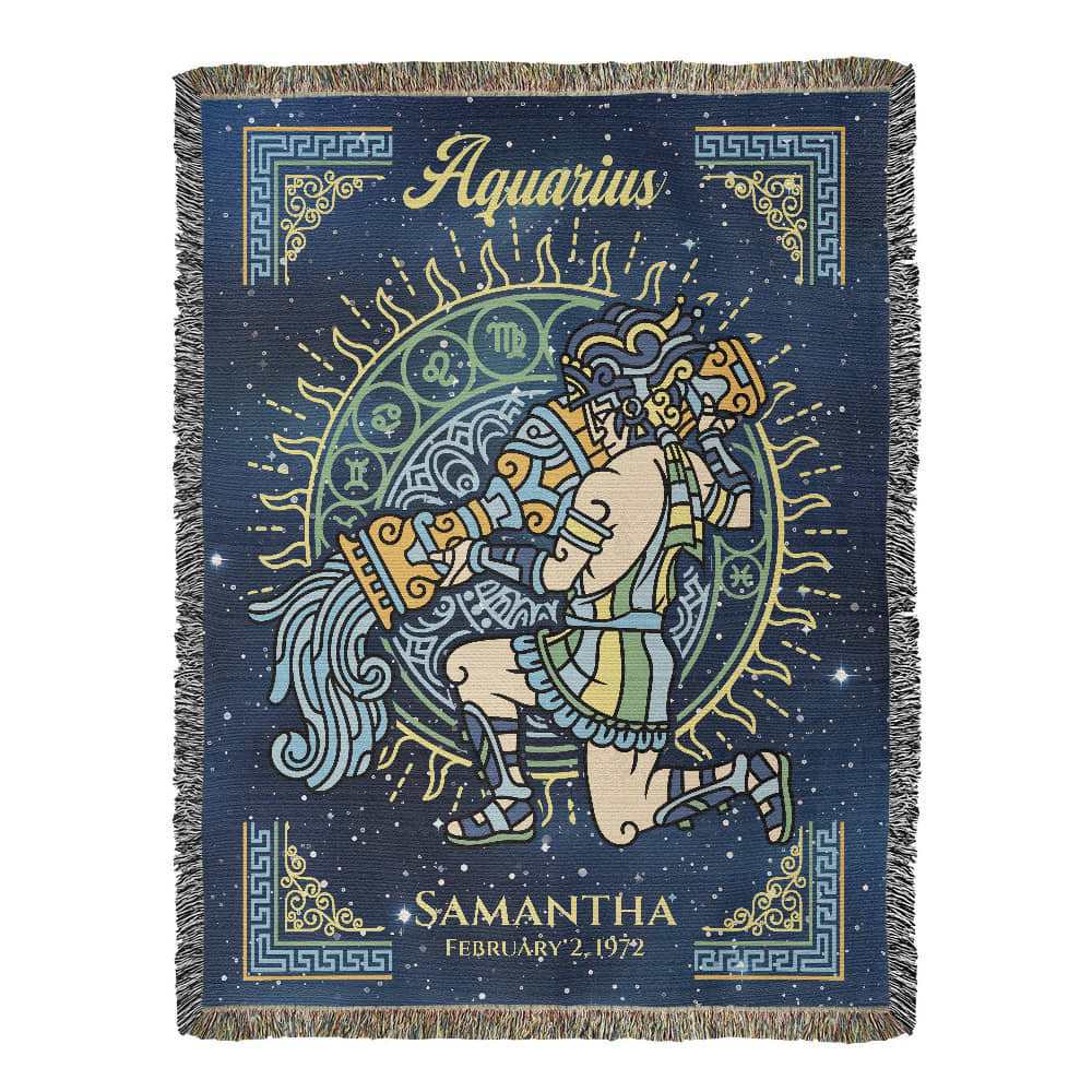 Personalized Aquarius Zodiac Woven Blanket – Astrology Gift, Custom Fleece/Sherpa Throw