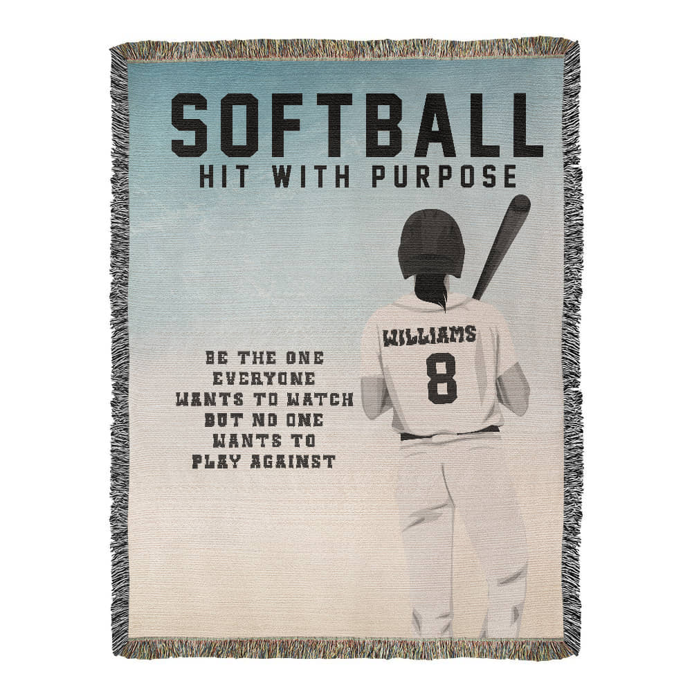 Personalized Girls Softball Woven Blanket – Custom Softball Gift, Fleece/Sherpa Throw