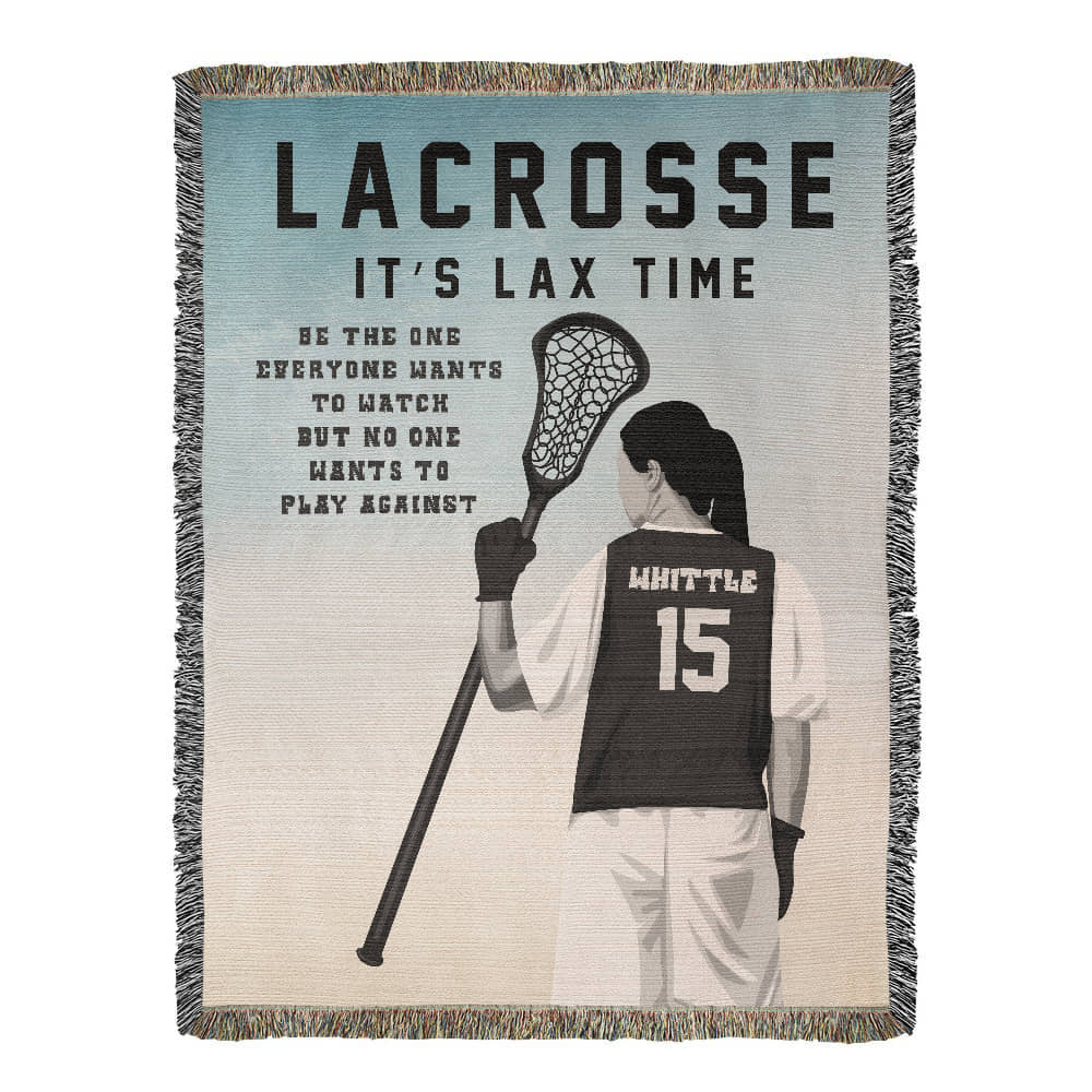Personalized Girls Lacrosse Woven Blanket – Custom LAX Gift, Fleece/Sherpa Throw