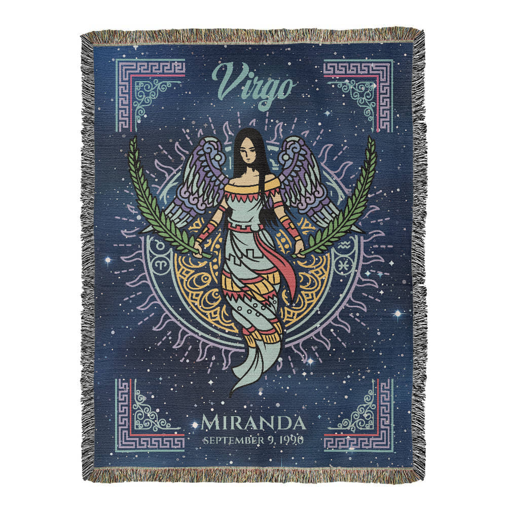 Personalized Virgo Zodiac Woven Blanket Astrology Gift, Custom Throw