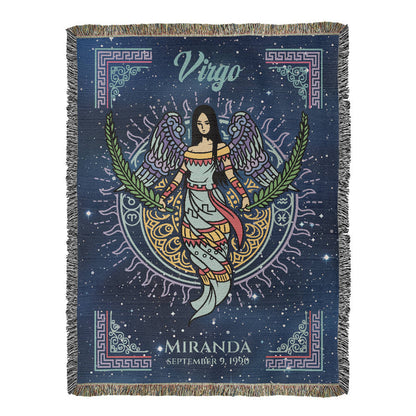 Personalized Virgo Zodiac Woven Blanket Astrology Gift, Custom Throw
