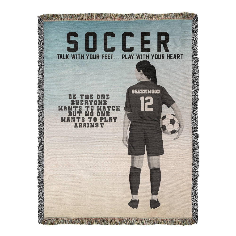 Personalized Girls Soccer Woven Blanket – Custom Soccer Gift, Fleece/Sherpa Throw