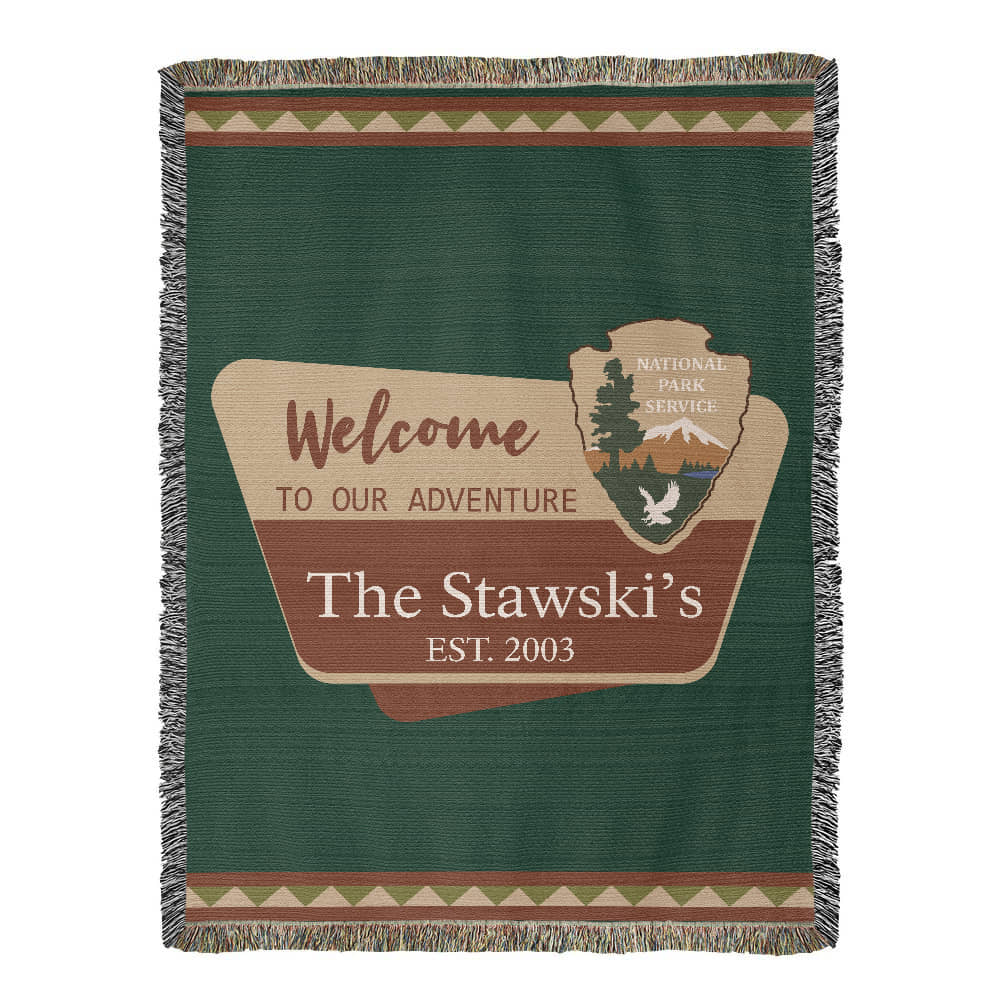 Personalized National Park Camping Woven Blanket – Custom Family Adventure Throw, Fleece/Sherpa Blanket