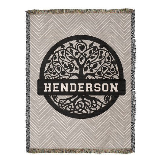 Personalized Family Tree Woven Blanket – Custom Monogram Family Name Throw Gift