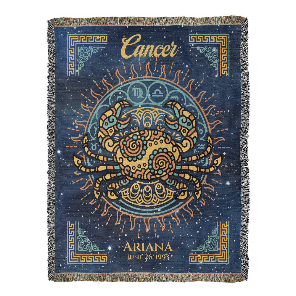Personalized Cancer Zodiac Woven Blanket – Astrology Gift, Custom Fleece/Sherpa Throw
