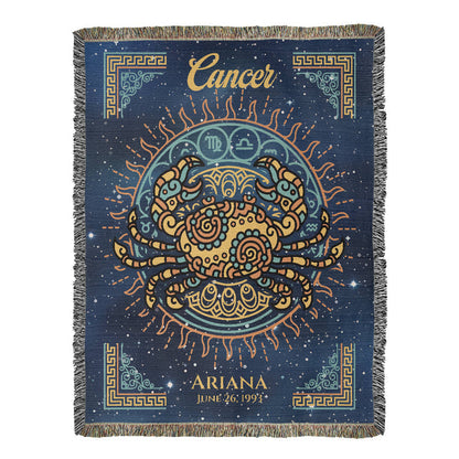 Personalized Cancer Zodiac Woven Blanket Astrology Gift Custom Throw