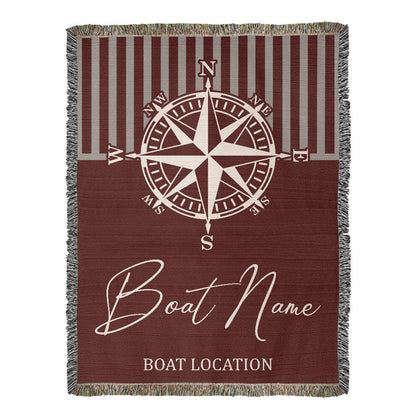 Personalized Nautical Compass Woven Blanket Custom Boat Name and Location Throw