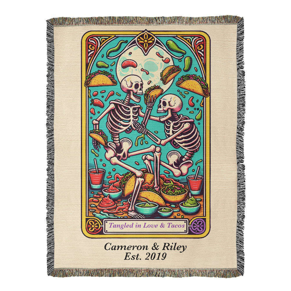 Personalized Love and Tacos Tarot Card Woven Blanket Custom Couple Gift Throw
