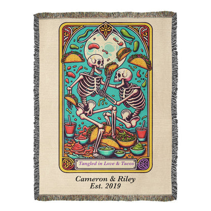 Personalized Love and Tacos Tarot Card Woven Blanket Custom Couple Gift Throw