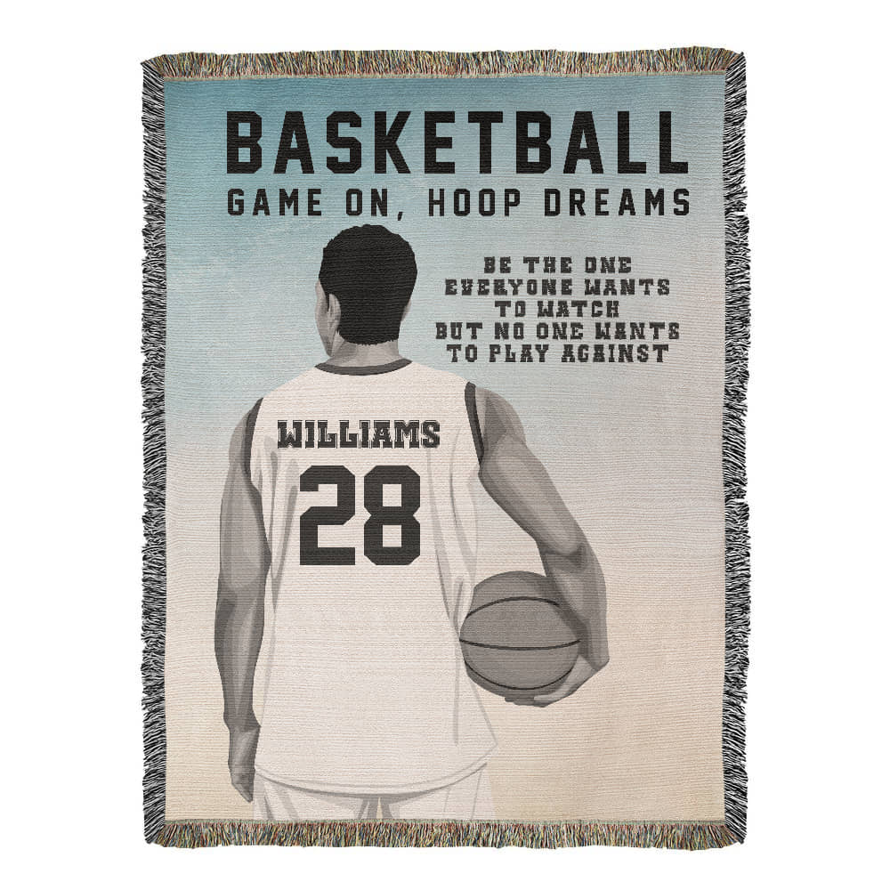 Personalized Basketball Woven Blanket – Boys Basketball Gift, Custom Fleece/Sherpa Throw